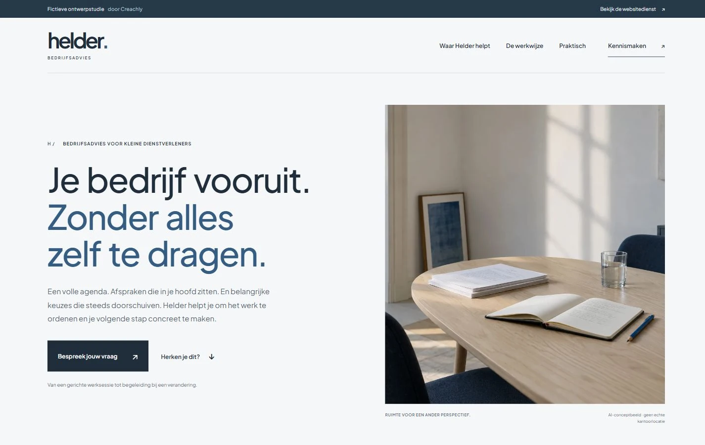 Desktopweergave van de Helder Bedrijfsadvies ontwerpstudie