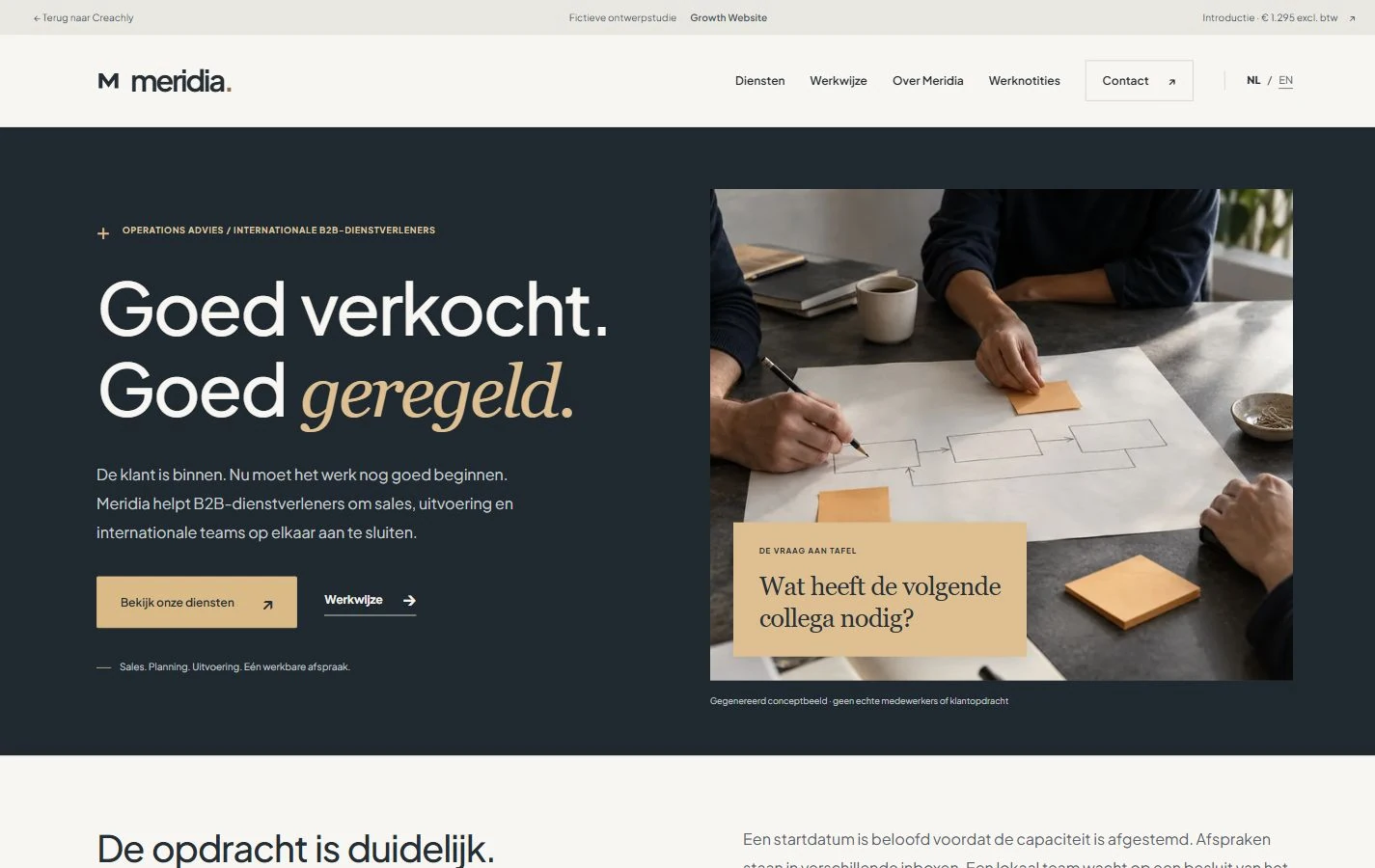Desktopweergave van de Meridia ontwerpstudie
