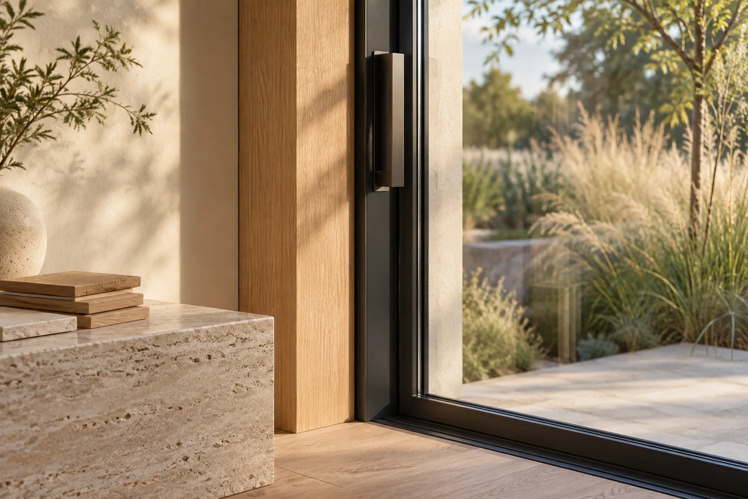 Nieuw gegenereerd detailbeeld van glas en kozijnen
